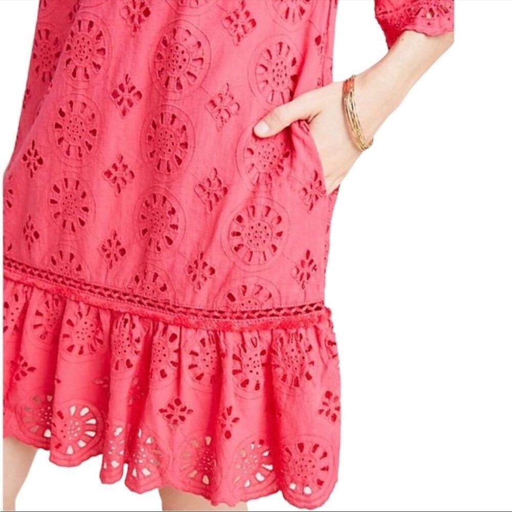 Anthropologie Pink Short Sleeve Dani Lace Eyelet Tunic Dress, Size 6 - Picture 3 of 15